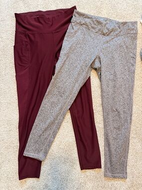 Xersion Burgundy & Gray High-Waist Leggings Duo